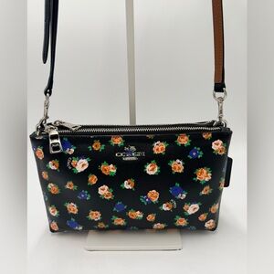 Coach F57628 Floral Double Zip Crossbody Bag Black Multicolor Floral